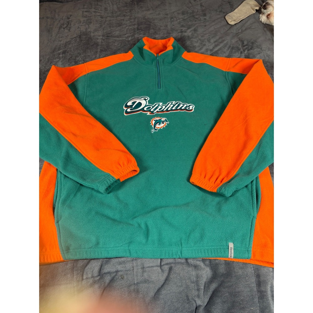 Reebok Miami Dolphins NFL Fleece Quarter‎ Zip Pullover Mens XL Aqua Orange 6331